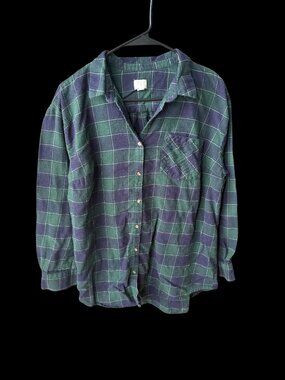 A New Day Green Plaid Flannel Button Up Size XXL